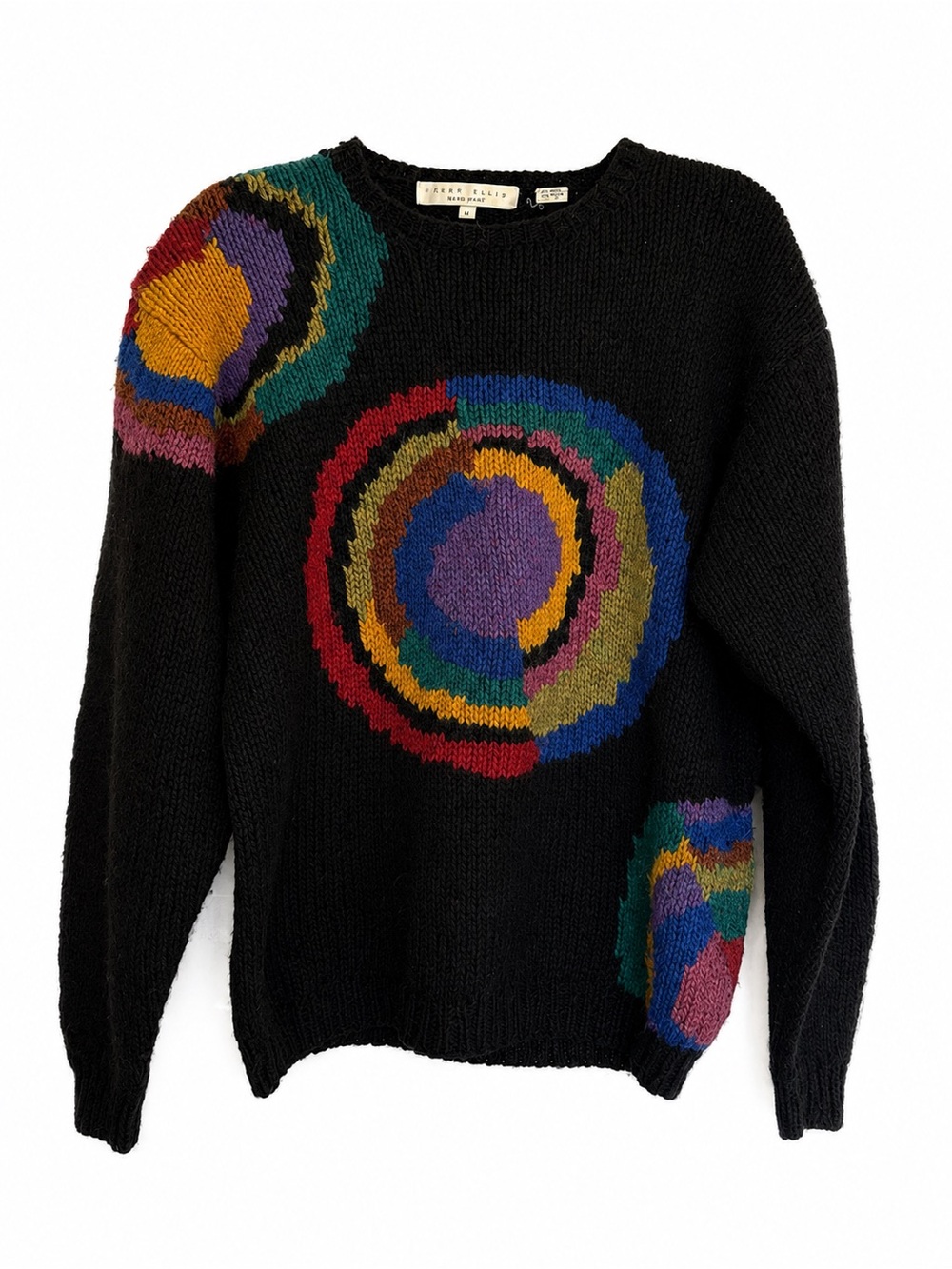 Perry Ellis Vintage Hand Knit 100% Wool Abstract Sweater Size M